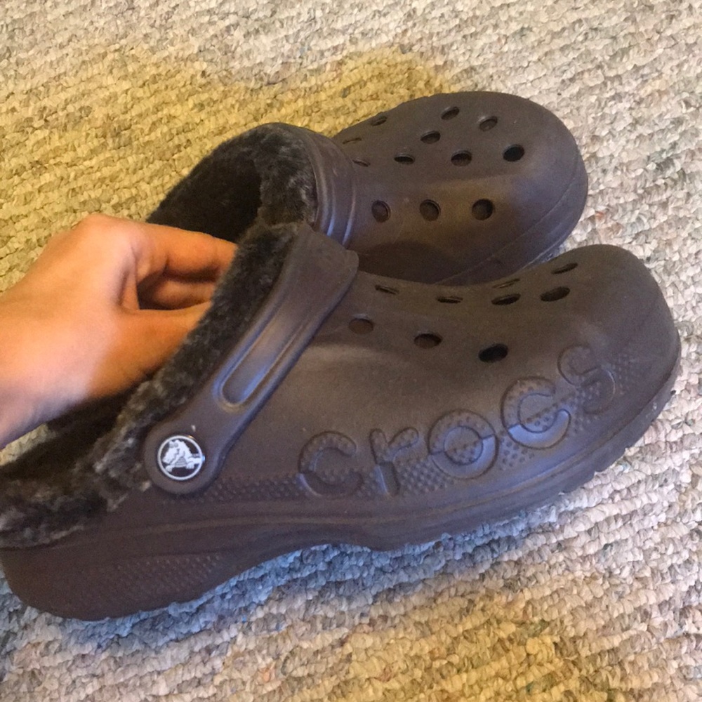 Fuzzy brown crocs